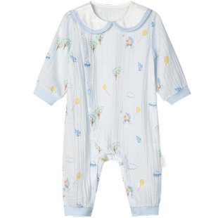 全棉时代新生儿衣服婴儿绉布连体衣纯棉外穿男女满月宝宝春秋哈衣