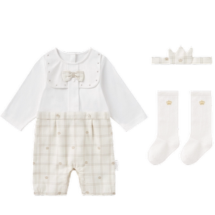 全棉时代春装婴儿针梭拼爬爬服连身衣6个月宝宝衣服连体服