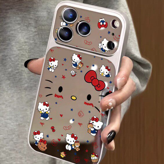 适用iphone17pro新款大视窗16手机壳iPhone15二合一镜面蝴蝶结猫