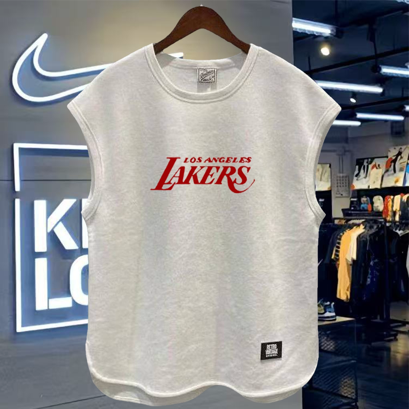 夏季新款潮牌湖人运动背心纯棉重磅篮球服无袖坎肩大码宽松T恤