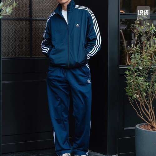 adidas三叶草男女2025夏款经典条纹立领藏青复古夹克外套 IR9893