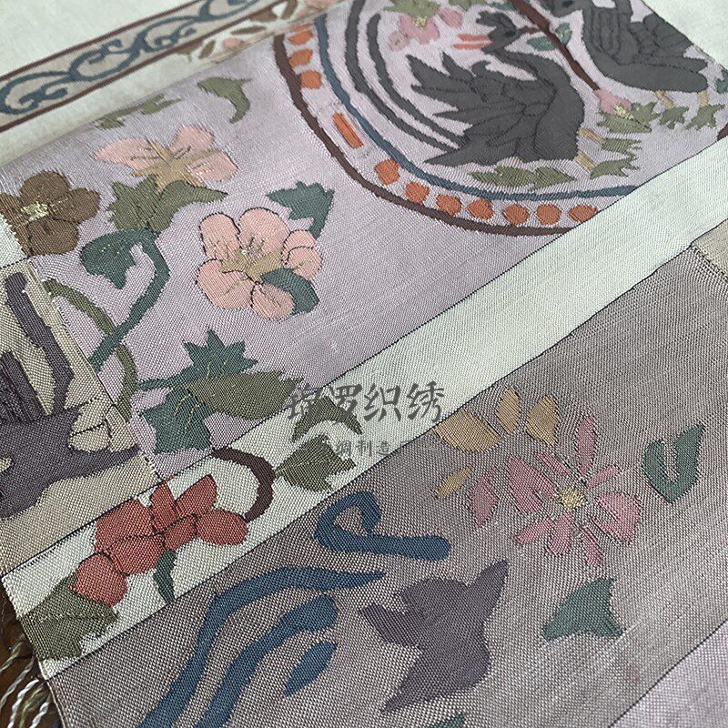 奢品珍藏手工老织物精美缂丝桌旗茶席花卉图独款纯手工面料