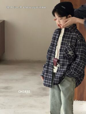 嗨大E小e2025秋冬新款男女童韩版百搭休闲中大童加绒衬衫外套2832