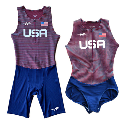 炫彩2021 美国队田径运动服 连体短跑服 中国队螺纹紧身衣 可订做