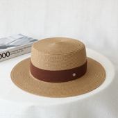 法式 平顶草编帽子男女夏大头围平沿英伦复古礼帽遮阳防晒度假出游