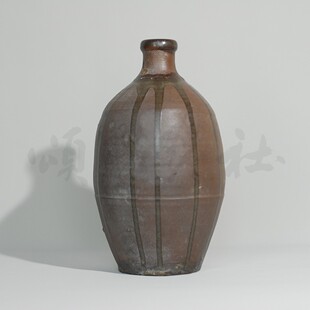 『颂雅琴社』日本江户古丹波雨垂纹花入 花瓶 书房古董  插花中式