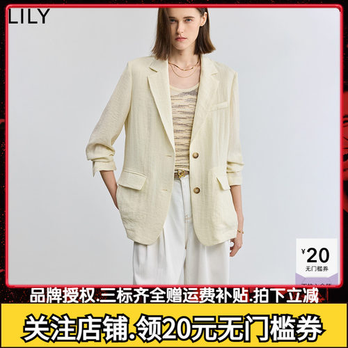 LILY2025夏新款女装极简风气质驳领宽松休闲百搭职业通勤西装外套