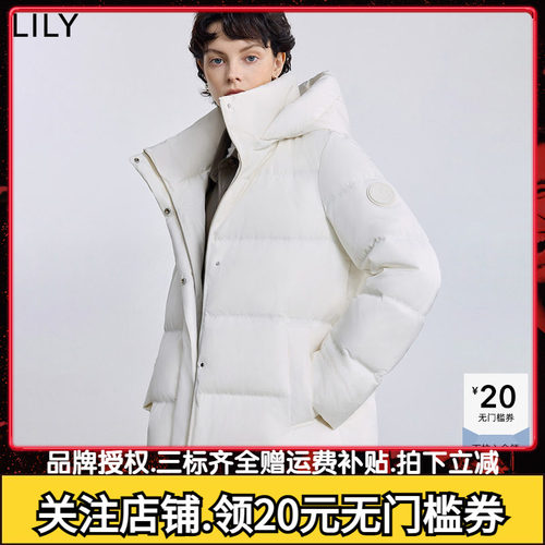 【法奢白金鹅绒服】商场同款LILY2025冬新款连帽收腰泡芙羽绒服女
