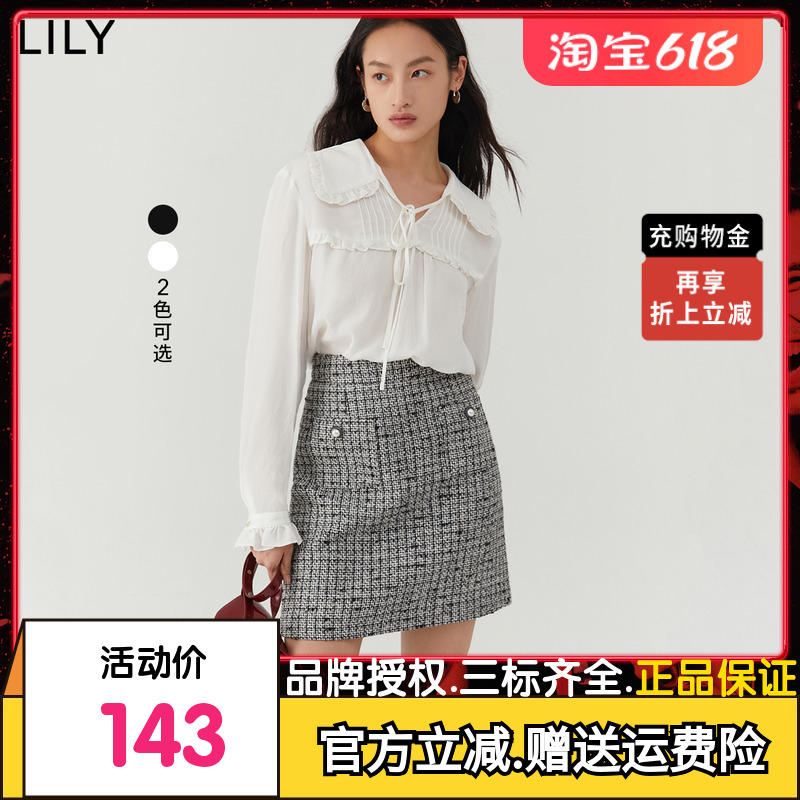 【商场同款】LILY2022冬新款女装气质复古减龄宽松垂感长袖雪纺衫 女装/女士精品 蕾丝衫/雪纺衫 原图主图