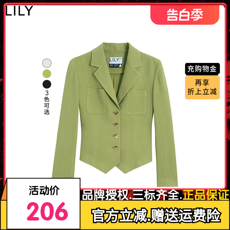 【商场同款】LILY2022秋新款女装别致洋气单排扣收腰短款西装外套 女装/女士精品 西装 原图主图