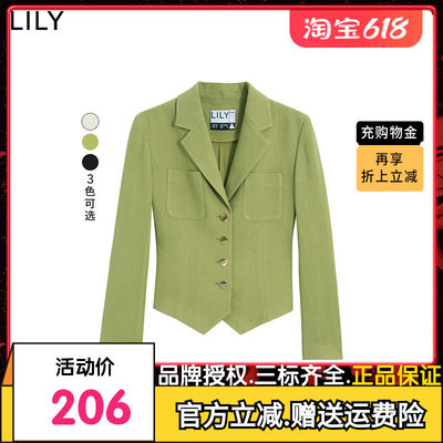 【商场同款】LILY2022秋新款女装别致洋气单排扣收腰短款西装外套