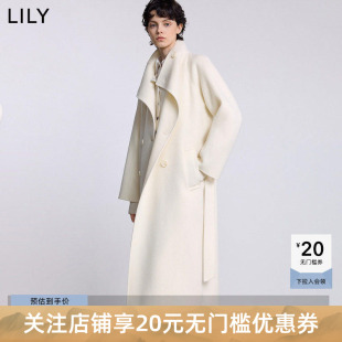 商场同款LILY2025冬新款女装羊毛羊绒羊驼毛混纺白色毛呢大衣外套