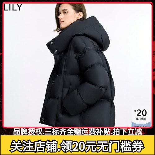 【法奢白金鹅绒服】商场同款LILY2025冬新款连帽纯色泡芙羽绒服女