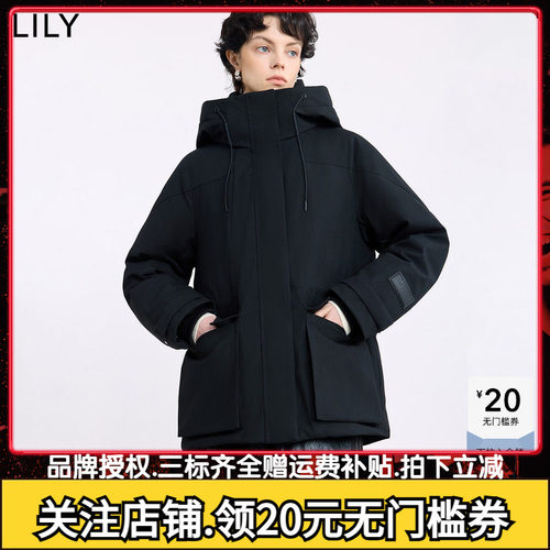 【法奢白金鹅绒服】商场同款LILY2025冬新款连帽羽绒服外套女