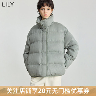 LILY2025冬新款女装含羊毛简约立领90鸭绒宽松百搭羽绒服外套短款