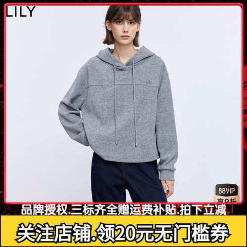 LILY2025冬新款格雷系松弛感抽绳连帽宽松休闲百搭通勤套头卫衣女