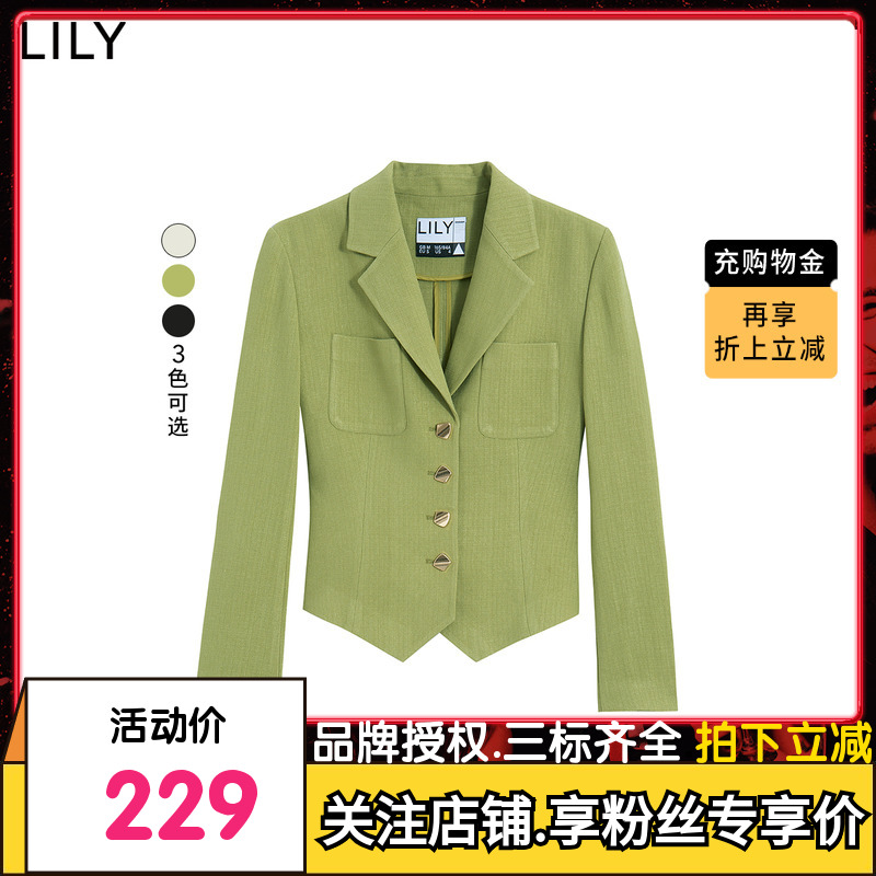 【商场同款】LILY2022秋新款女装别致洋气单排扣收腰短款西装外套