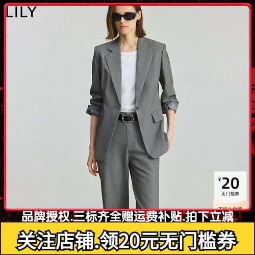 LILY2026春新款格雷系通勤气质休闲通勤收腰一粒扣灰色西装外套女