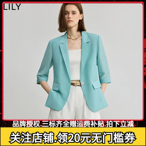 【ART系列】商场同款LILY2025新款女装醋酸桑蚕丝混纺驳领西装
