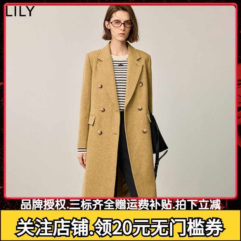 【100%绵羊毛】LILY长款高级感大衣女2024冬季新款通勤风毛呢外套