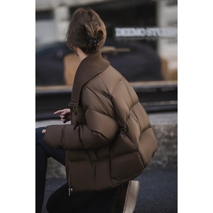 小谷粒姜饼人羽绒服 90白鸭绒外套女冬新款拼接翻领设计感面包服