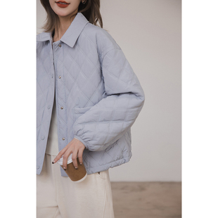 小谷粒雾蓝外套 小香风气质减龄上衣女秋冬新款落肩袖时尚百搭