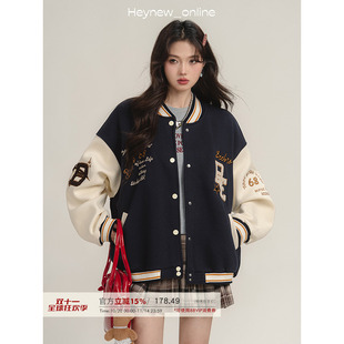 LOVEHEYNEW字母刺绣棒球服外套女秋冬小个子宽松百搭加绒夹克上衣