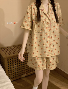 夏季 家居服睡衣套装 韩版 短裤 女 甜美可爱印花翻领短袖 实拍实价