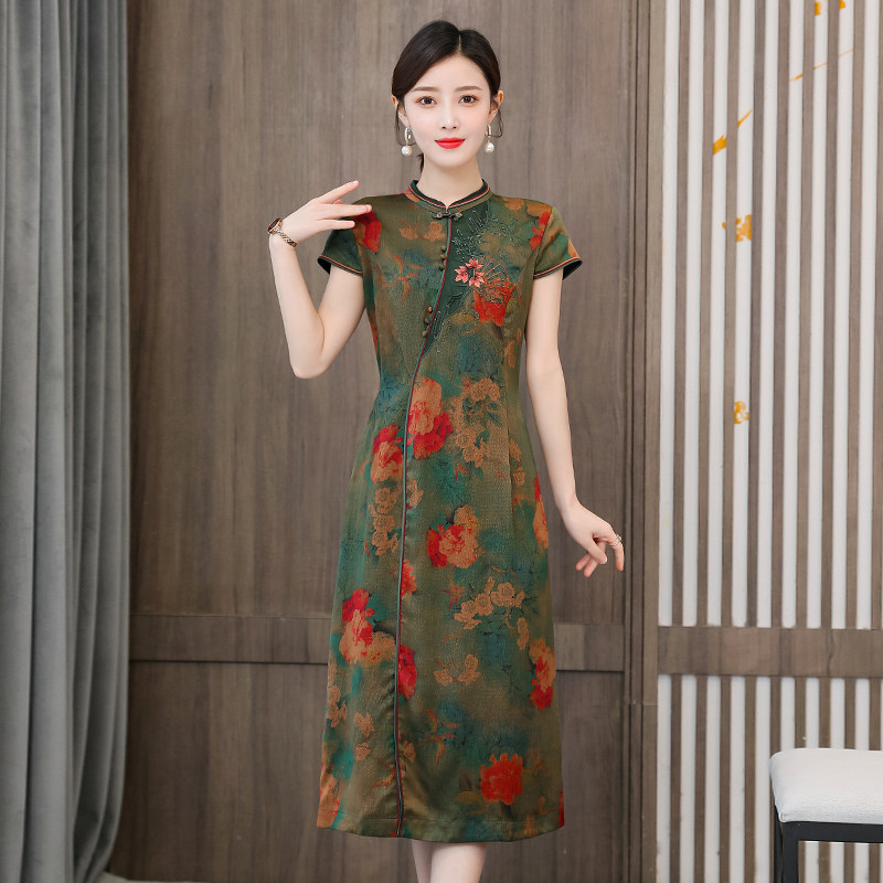 女士精品香云纱连衣裙女品牌高端真丝桑蚕丝旗袍修身显瘦婚礼服