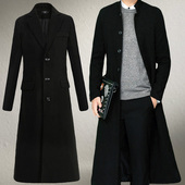 超长立领修身 过膝帅气妮子外套秋冬季 毛呢大衣潮 加长款 风衣男韩版
