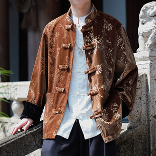國潮復古金絲絨盤扣立領夾克棉服大碼 上衣 夾棉外套男秋冬季 新中式