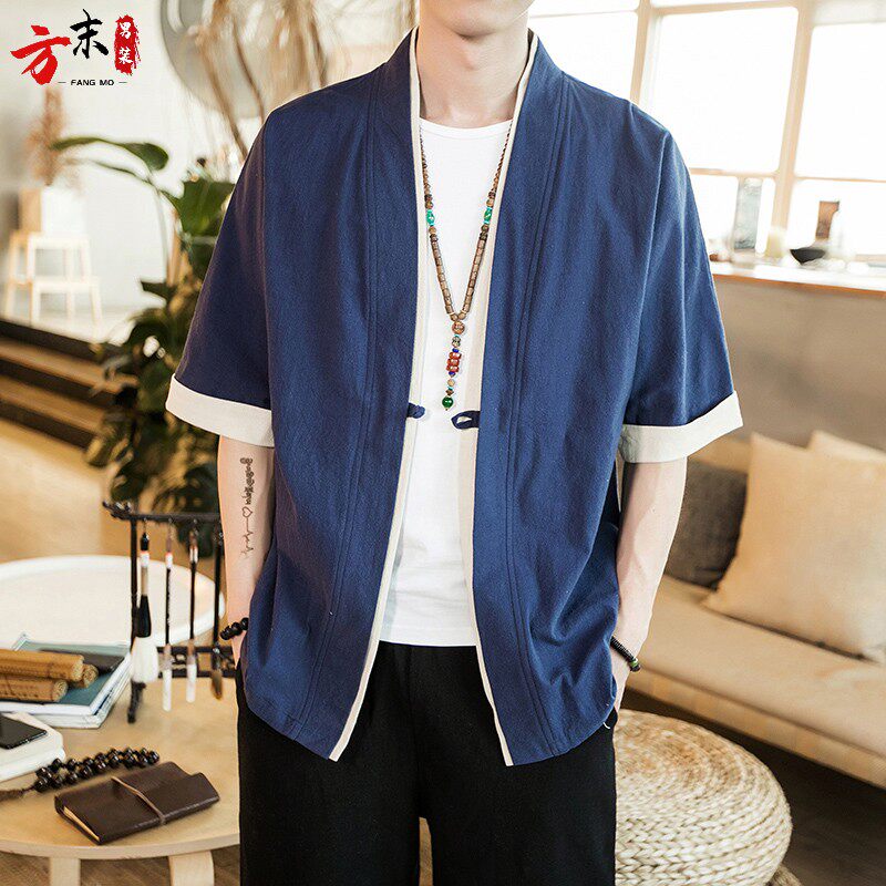 古装汉服男士禅服唐装中国风短袖古代男装外套复古班服道袍居士服