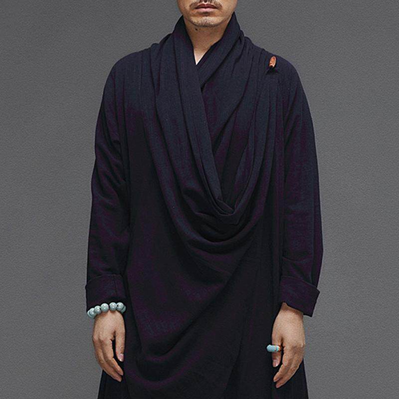 중국 스타일의 면화와 린넨 HANFU 남자의 고대 스타일 느슨한 평신도 명상 명상 차 정장 복고풍 민족 망토 남성 의류