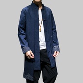 中国风男装 棉麻立领唐装 宽松中式 秋季 亚麻汉服中长款 风衣道袍潮