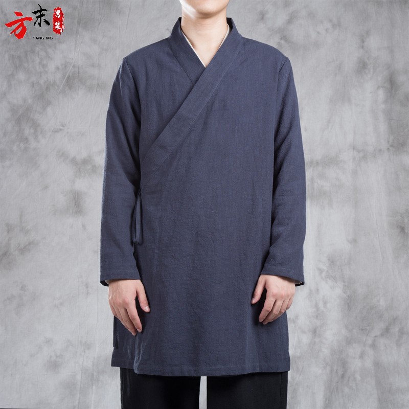 中国风棉麻唐装中长款汉服男禅服古风居士服亚麻道袍茶服长袍外套