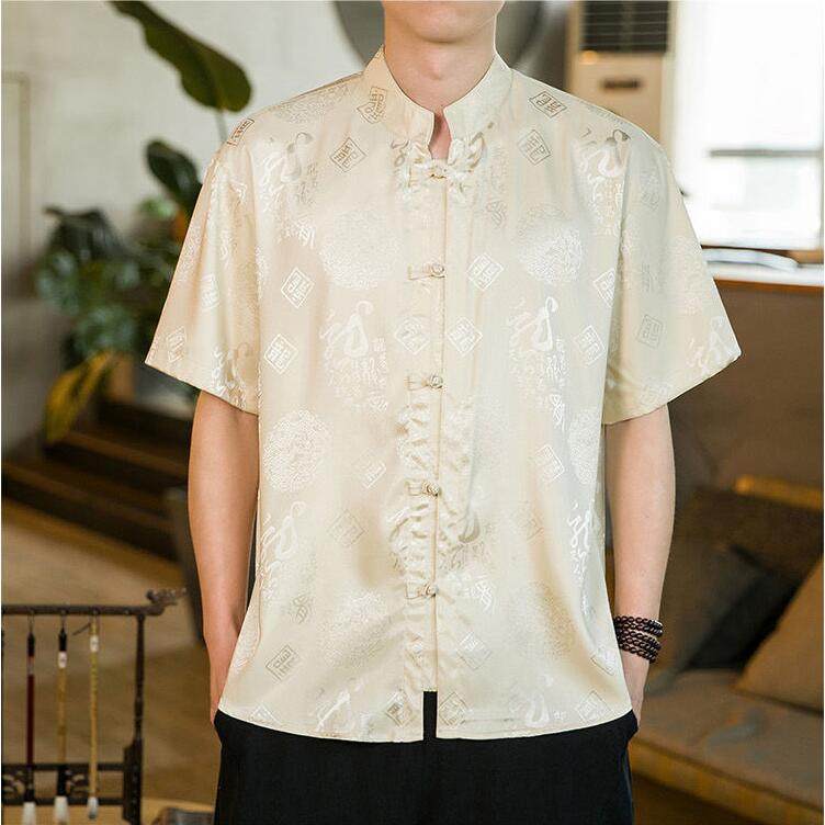 唐装男款中山立领冰丝短袖衬衫男图片