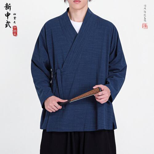 中国风男装改良唐装男青年斜襟道袍禅修服休闲长袖大码汉服外套潮