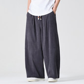 粗腿哈伦裤 灯芯绒阔腿裤 中国风复古长裤 大码 潮 春秋男式 喇叭裤 中式