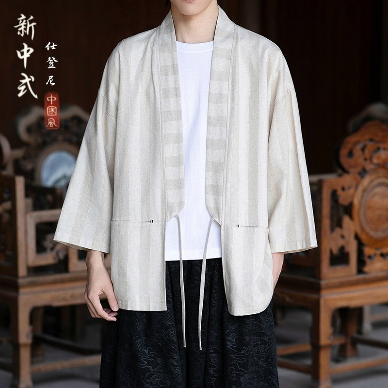 亚麻衬衫男夏薄款七分袖棉麻衬衣2026新款中国风改良汉服男款唐装图片
