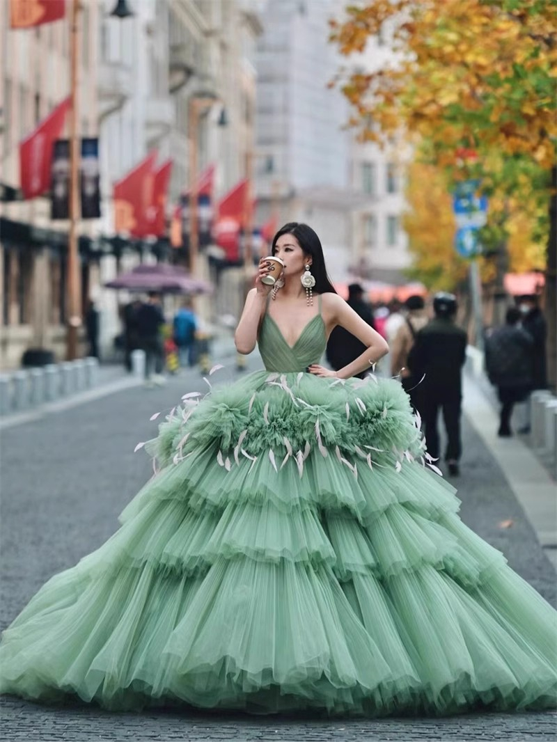  Green women's wedding dress+Average code  