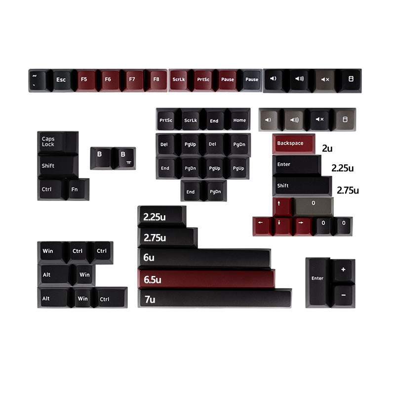 BELLY SPIRIT DOLCH GRAY AND BLACK COLOR MATCHING COMPLETE SET OF SUPPLEMENTARY KEYCAPS SPACE KEY ENTER KEY ORIGINAL HEIGHT PBT MATERIAL