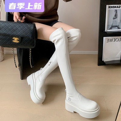 厚底过膝长靴女2024秋冬新款高跟弹力瘦瘦靴大筒围粗腿气质长筒靴
