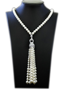 2022高档锆石豹子头珍珠毛衣链