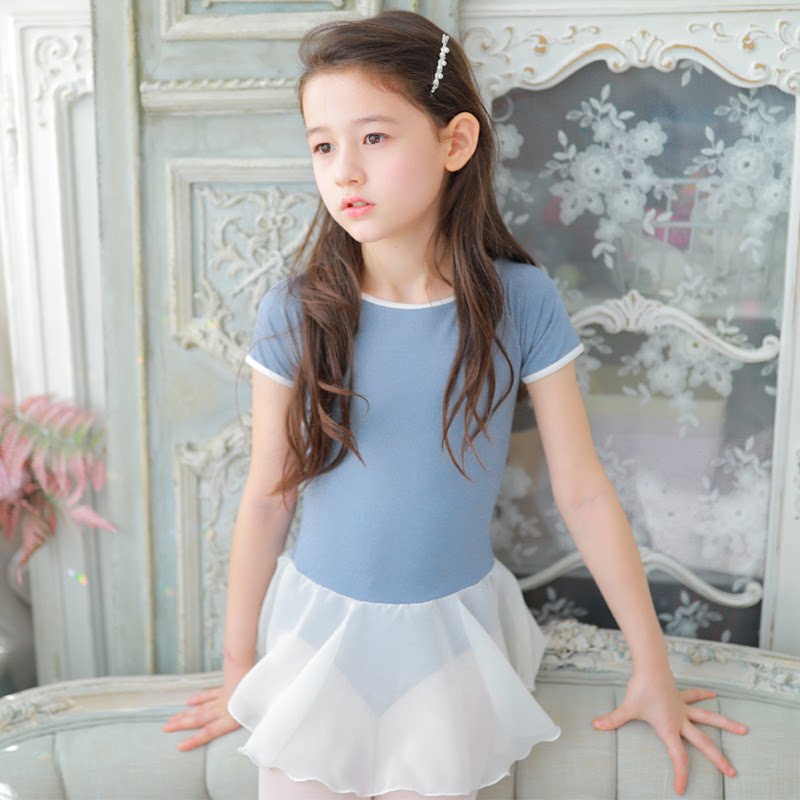 韩国进口儿童莫代尔跳舞练功纱裙 女孩舒适漂亮舞蹈蓝色紫色裙子