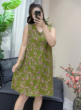 凉爽棉绸碎花连衣裙女夏季新款韩版气质V领人造棉背心短裙小个子