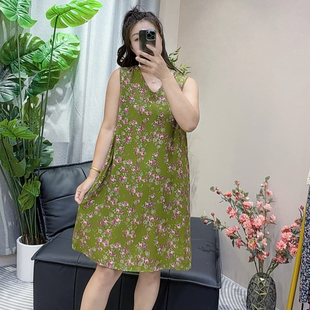 凉爽棉绸碎花连衣裙女夏季新款韩版气质V领人造棉背心短裙小个子