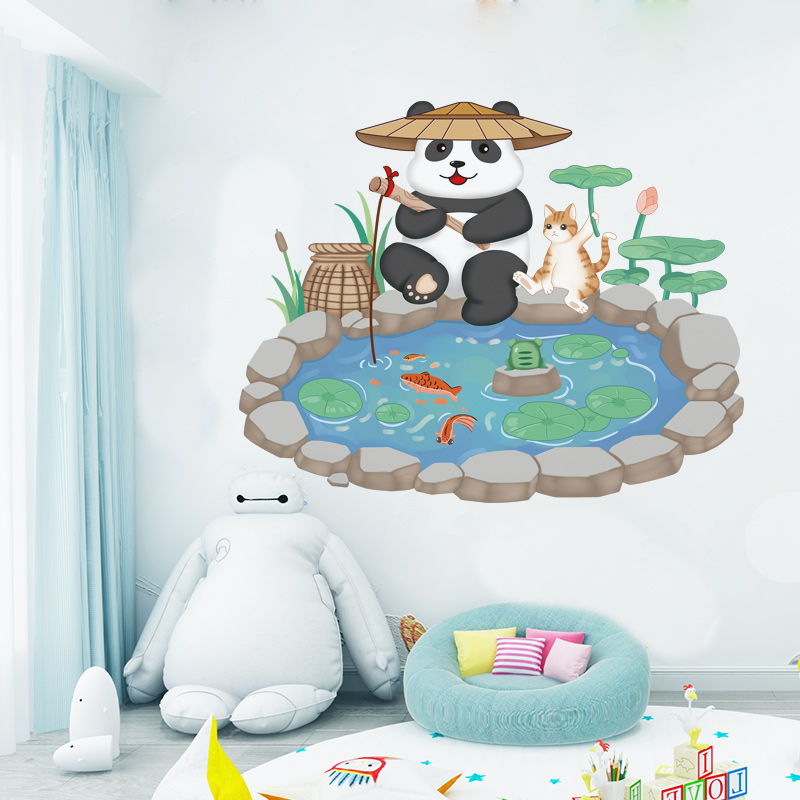 池边小动物儿童房幼儿园墙面装饰卡通墙贴纸创意墙纸遮丑墙壁贴画图片