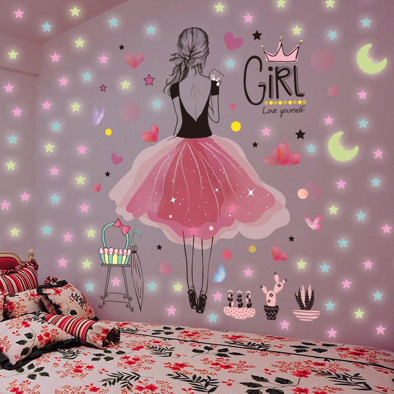 夜光贴网红少女公主房间布置装饰小图案贴纸儿童卧室改造家居用品