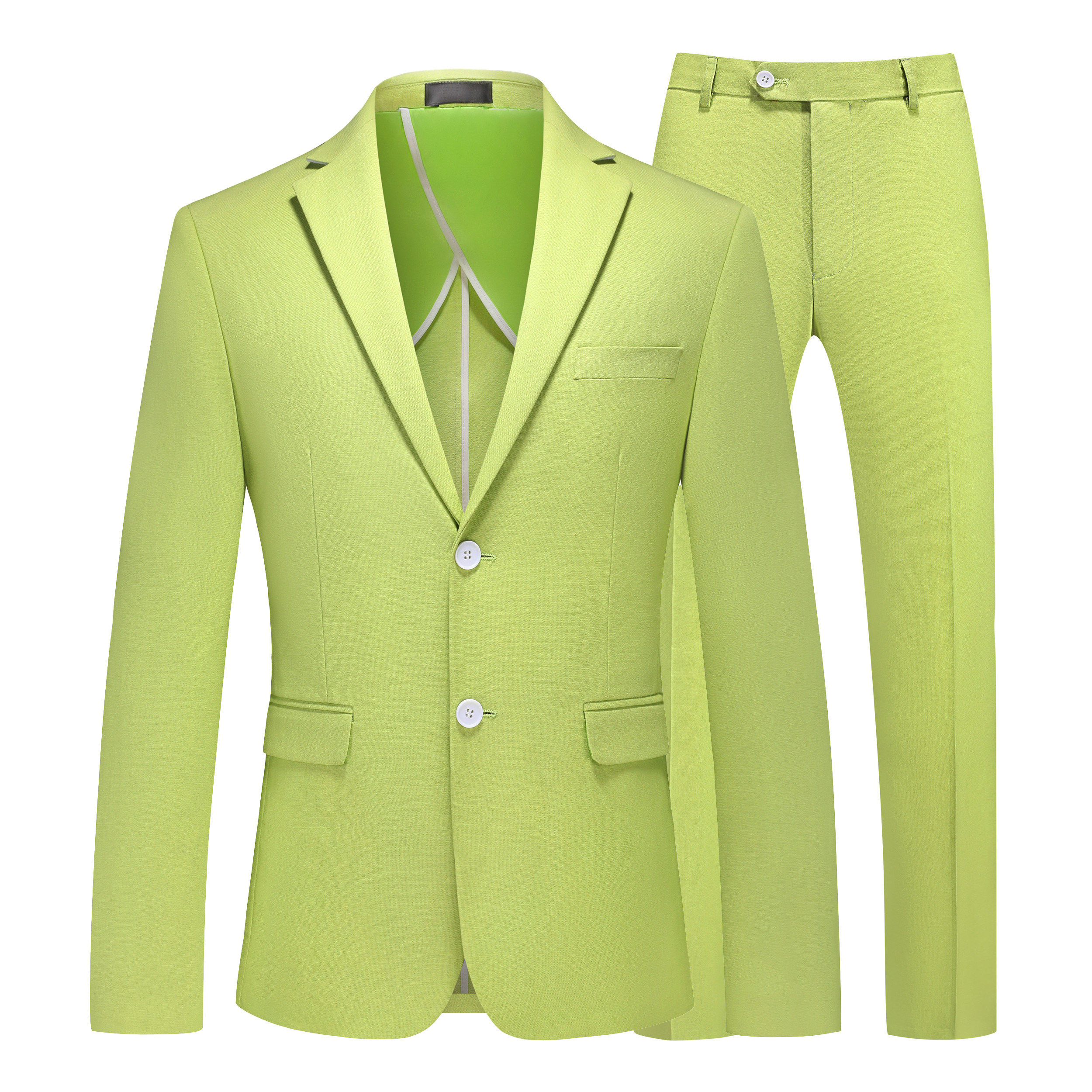 大码西装男两件套浅绿色西服亚麻透气春夏外套西裤子商务休闲男装