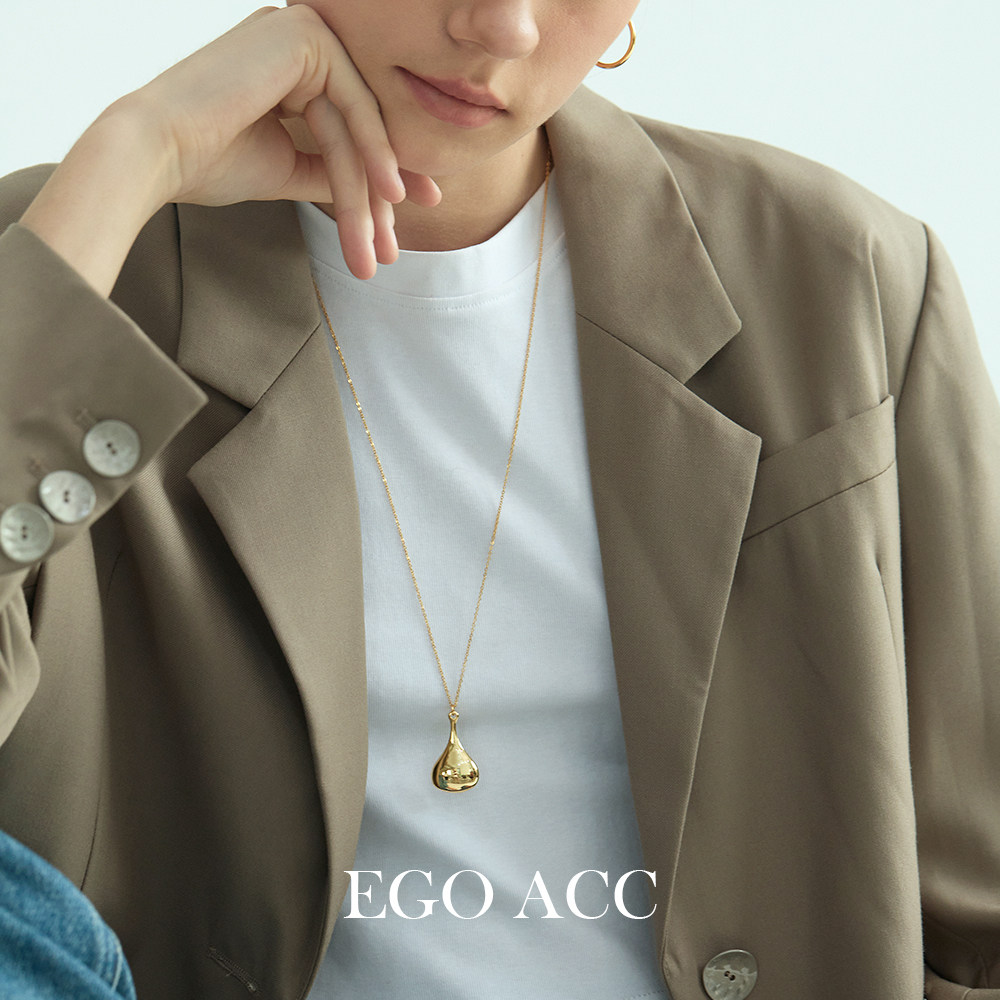 极简椭圆吊坠金属风项链毛衣链